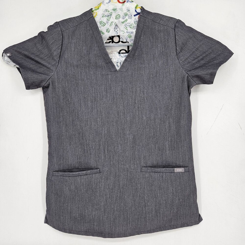 Figs Scrub Top‎ Womens XS Casma Three Pocket Technical Gray Healthcare Uniforms